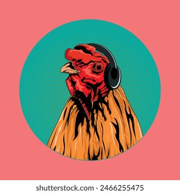 Rooster logo brand template. rooster using headphone