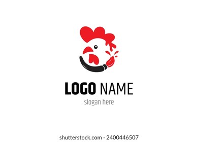 Rooster logo with brush combination in flat template vector design