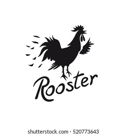 Rooster logo. Cock image with text isolated on white background. Vector 
