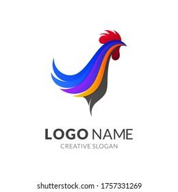 Rooster logo, colorful modern style, farm animal mascot