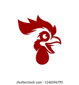Rooster Logo Design Chicken Head Vector, Modern Cartoon Animal Farm Mascot Graphic