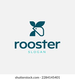 rooster logo design template in geometric shapes in green color