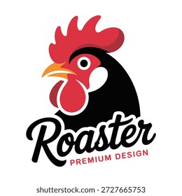 Diseño del logotipo del gallo con diseño premium del texto en el icono blanco del fondo