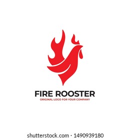 Rooster logo in the form of a red flame. Creative rooster flame logo inspiration can be used as symbols, brand identity, company logo, icons, or others. Color and text can be changed.