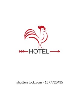 rooster logo funny abstract red chicken vector standing on an arrow for rural hotel design template