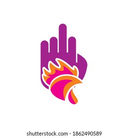 rooster logo and hands sarcasm sign, vector illustrations