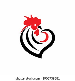 rooster logo with heart concept