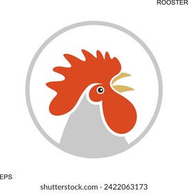 Rooster-Logo. Einziger Hahn auf weißem Hintergrund
