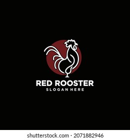 Rooster logo with line concept, chicken mascot, chicken farm, pet chicken vector illustration	