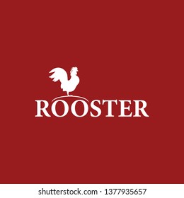 Rooster logo, with a picture of a chicken above the writing of Rooster. unique, modern, vector.