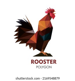 Rooster Logo Polygon Icon. Rooster in Polygonal Low poly. Polygon Animal Chicken Vector. Crowing Rooster Polygon.