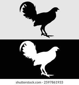 Rooster logo silhouette design in black and white