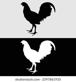 Rooster logo silhouette design in black and white
