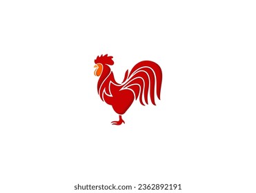 rooster logo in simple, abstract, line art and full color style