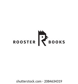 Rooster logo template for book publishers. Logo can be used for packaging design, market design, shops and chicken farm. Vector illustration.