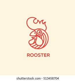 Rooster logo template design in outline style. Vector illustration.