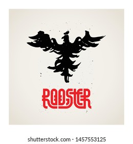 Rooster Logo template with original lettering. The mascot of the sports teams. Logotype for the restaurant.