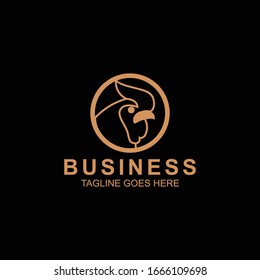 Rooster logo vector in gold line colors isolated.