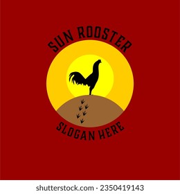 Rooster logo,a rooster icon in the hot sun,red background.vector illustration