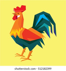 Rooster. low-poly on a yellow background