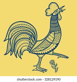 rooster lubok folk style