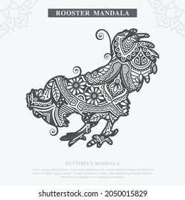 Rooster Mandala Vector. Elementos decorativos de época. Patrón oriental, ilustración vectorial.