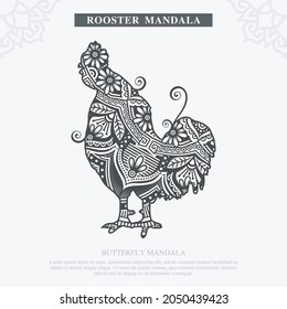 Rooster Mandala Vector. Elementos decorativos de época. Patrón oriental, ilustración vectorial.