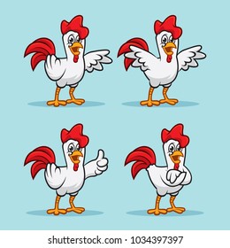 Rooster Mascot Character in 4 different poses. Vector Animal Illustration