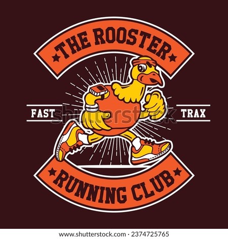 The Rooster Mascot Character Design with Hand Drawing Vector Illustration in Patch Design Running Club