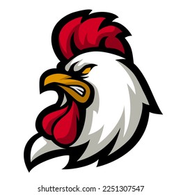 Diseño del logo de la mascota de gallo. Plantilla de vector Rooster Face