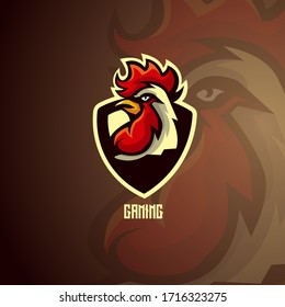 Rooster mascot logo design with modern illustration concept style for badge, emblem and t shirt printing. Angry rooster illustration for sport and e-sport team.
