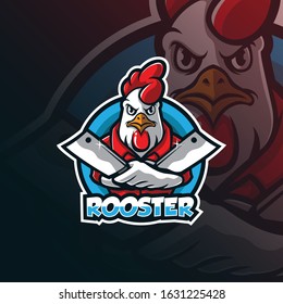 rooster mascot logo design vector with modern illustration concept style for badge, emblem and tshirt printing. rooster chef  illustration.