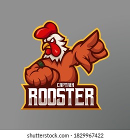 Rooster mascot logo design vector with modern illustration concept style for badge, emblem and t shirt printing. The captain's rooster for e-sport team