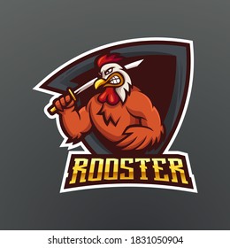 Rooster mascot logo design vector with modern illustration concept style for badge, emblem and t shirt printing. A rooster carrying a sword for sport and e-sport team
