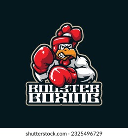 Rooster mascot logo design vector with modern illustration concept style for badge, emblem and t shirt printing. Angry boxing rooster illustration for sport and esport team.