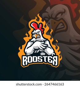 Rooster mascot logo design vector with modern illustration concept style for badge, emblem and t shirt printing. Angry rooster illustration.