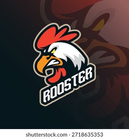 Vector de diseño de logotipo de mascota de gallo. Ilustración de cabeza de gallo para deportes y equipo de deportes electrónicos.