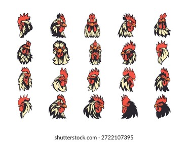Conjunto de iconos de logotipo de mascota de gallo 