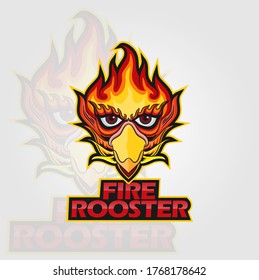 Rooster mascot logo with orange fire. Rooster logo for sports or gaming logo, e-sport