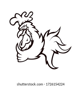 Rooster mascot logo silhouette version. Chicken logo in sport style, mascot logo illustration design vector