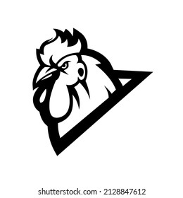 Rooster mascot logo silhouette version. Chicken logo in sport style, mascot logo illustration design vector