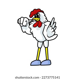 the rooster mascot is offering something