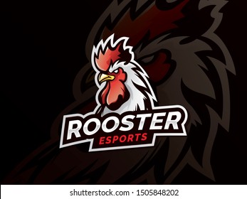 Rooster mascot sport logo design. Chicken rooster head mascot. Chicken head emblem design for eSports team. Vector illustration