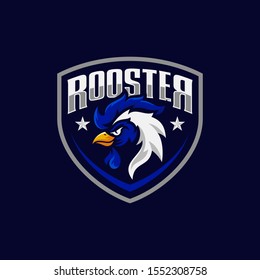 Rooster mascot sport logo design. Chicken rooster head mascot. Chicken head emblem design for eSports team. Vector illustration