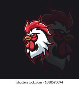 Rooster mascot sport logo design. Chicken rooster head mascot. Chicken head emblem design for eSports team. Vector illustration