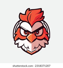 Rooster mascot sport logo design. Chicken rooster head mascot. Chicken head emblem design for eSports team. Vector illustration