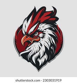 Rooster Mascot Vector for game sport t-shirt white and red