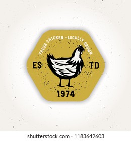 Rooster meat vintage logo template, yellow badge stock vector