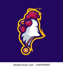 Rooster with medal for mascot logo
