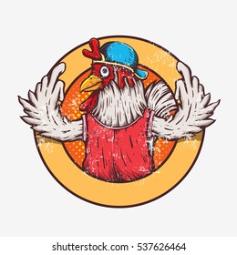 rooster with middle fingers hand drawing logo